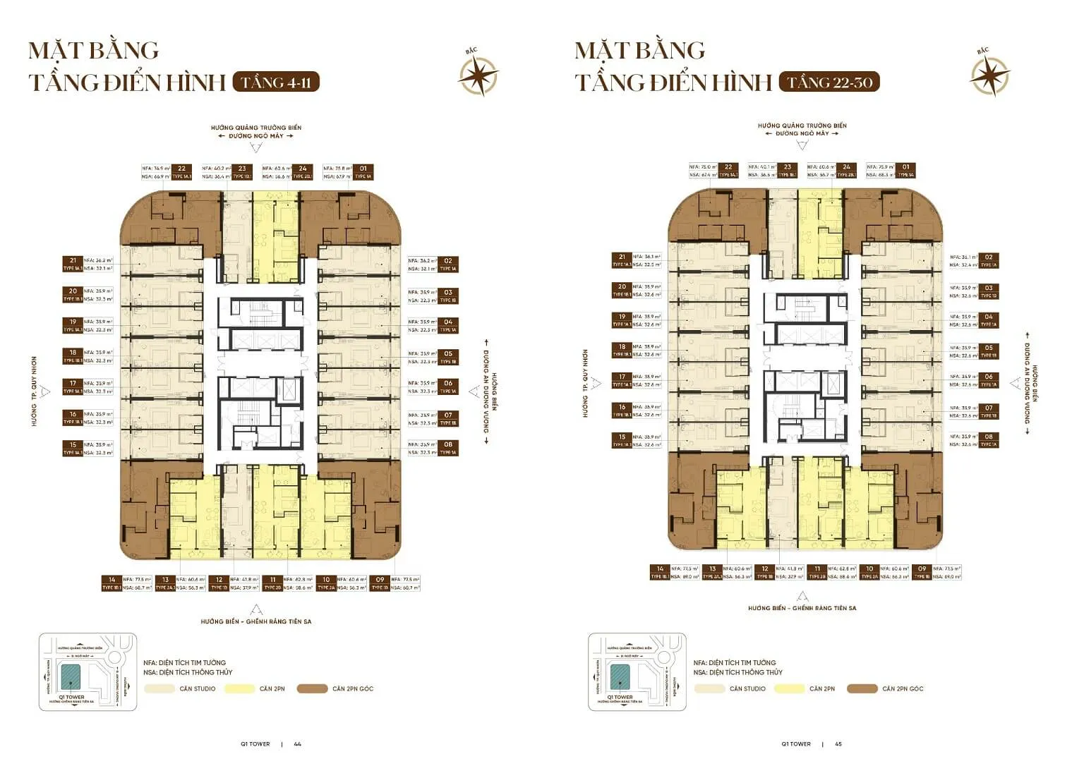 Mặt bằng tổng thể thể hiện vị trí các tòa tháp
